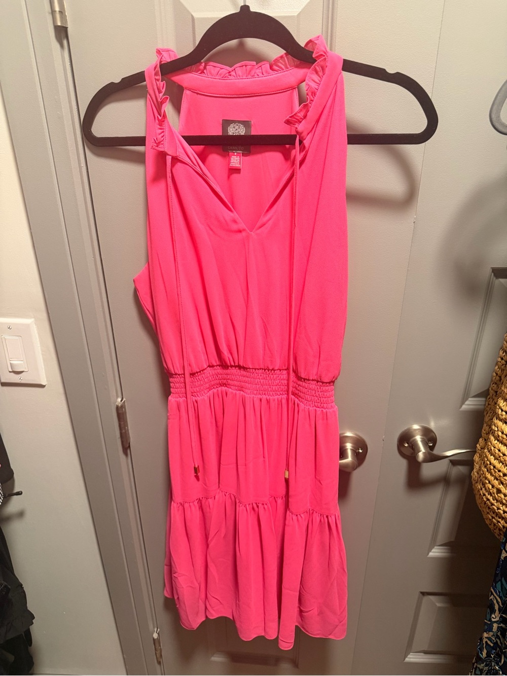 Pink Ruffle Halter Tiered Dress